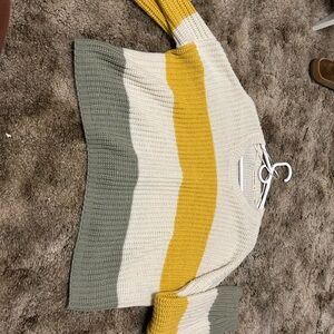 Striped Knit Sweater - Mustard, Cream, and Gray